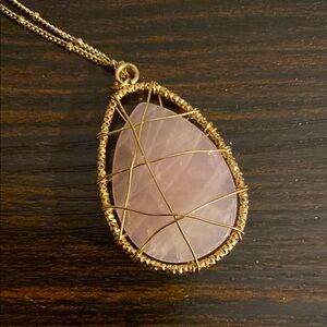 Francesca’s Gold Rose Quartz long Pendant Necklace